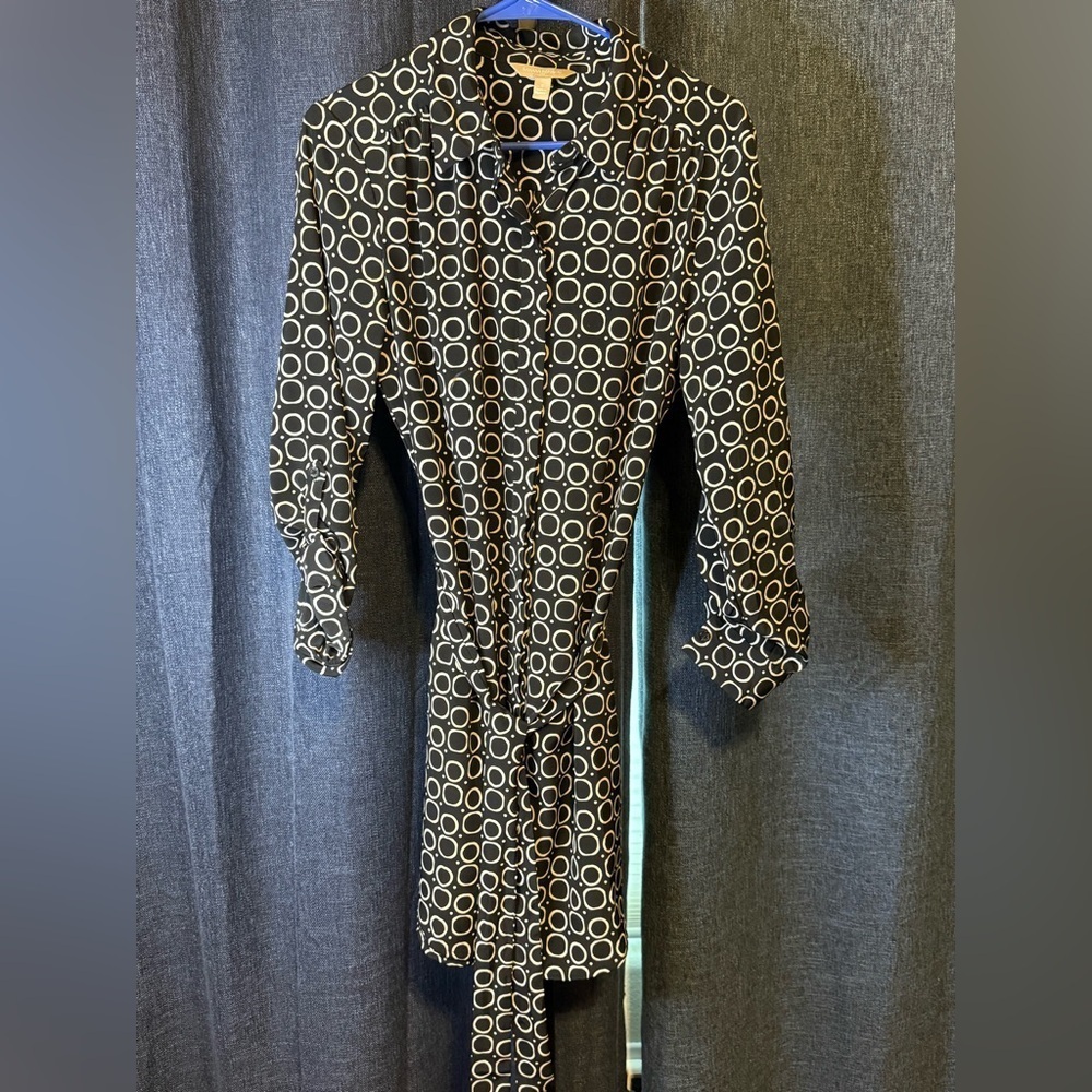 Banana Republic Black and White Notched Collar Long Sleeve Button Dress Size S